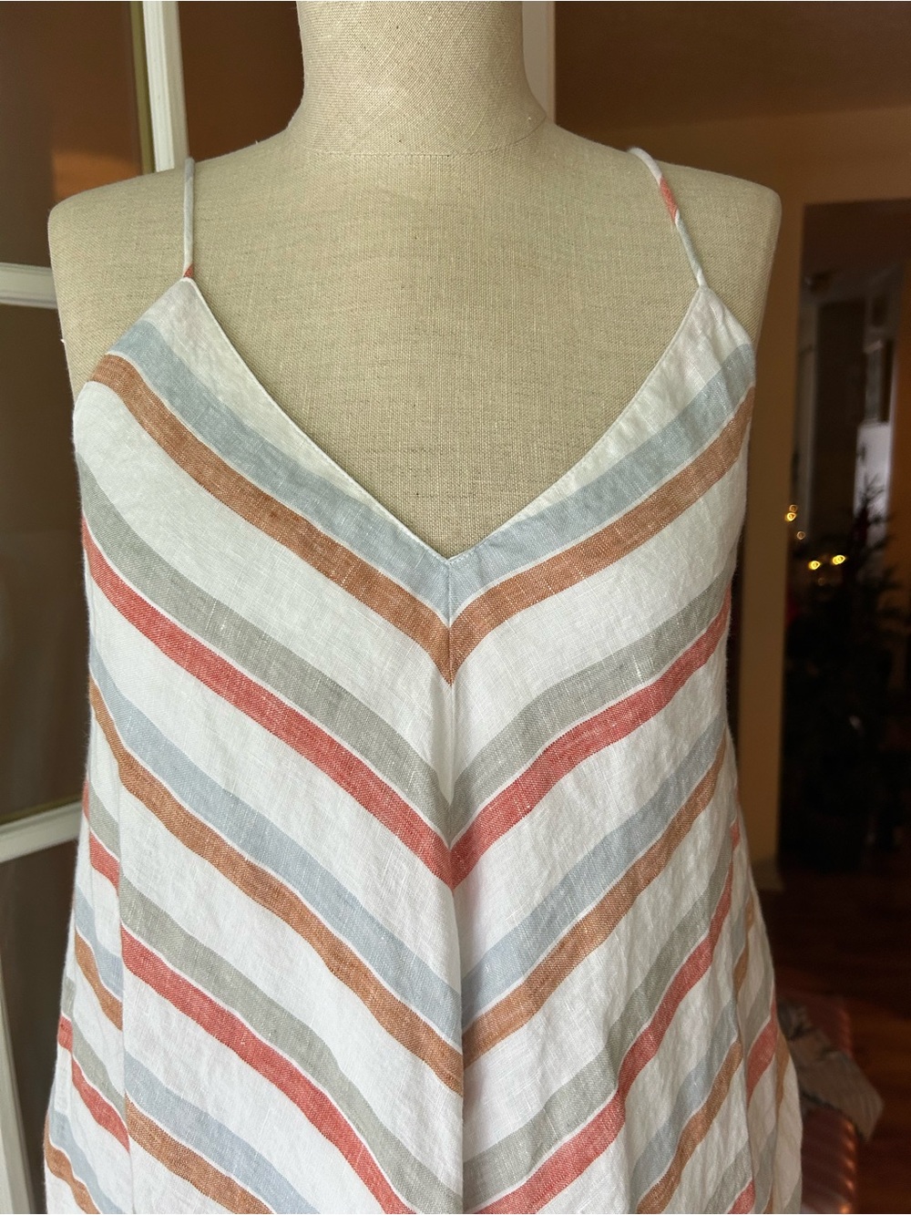 Madewell linen Maxi Slip Dress chevron stripe. Sz. Small - Picture 9 of 12